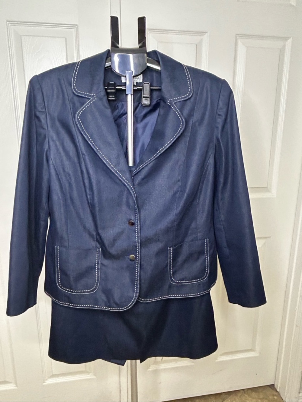 Navy Women's Blazer with Contrast Stitching